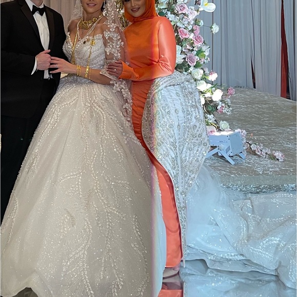 Orange evening dress gown- maxi long sleeve custom - Picture 4 of 8